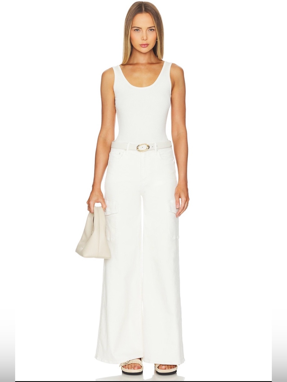 MOTHER The Undercover Cargo Sneak Jeans Cream Puffs White Wide Leg Size 25